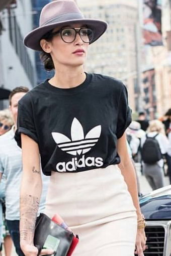 Woman wearing adidas shirt